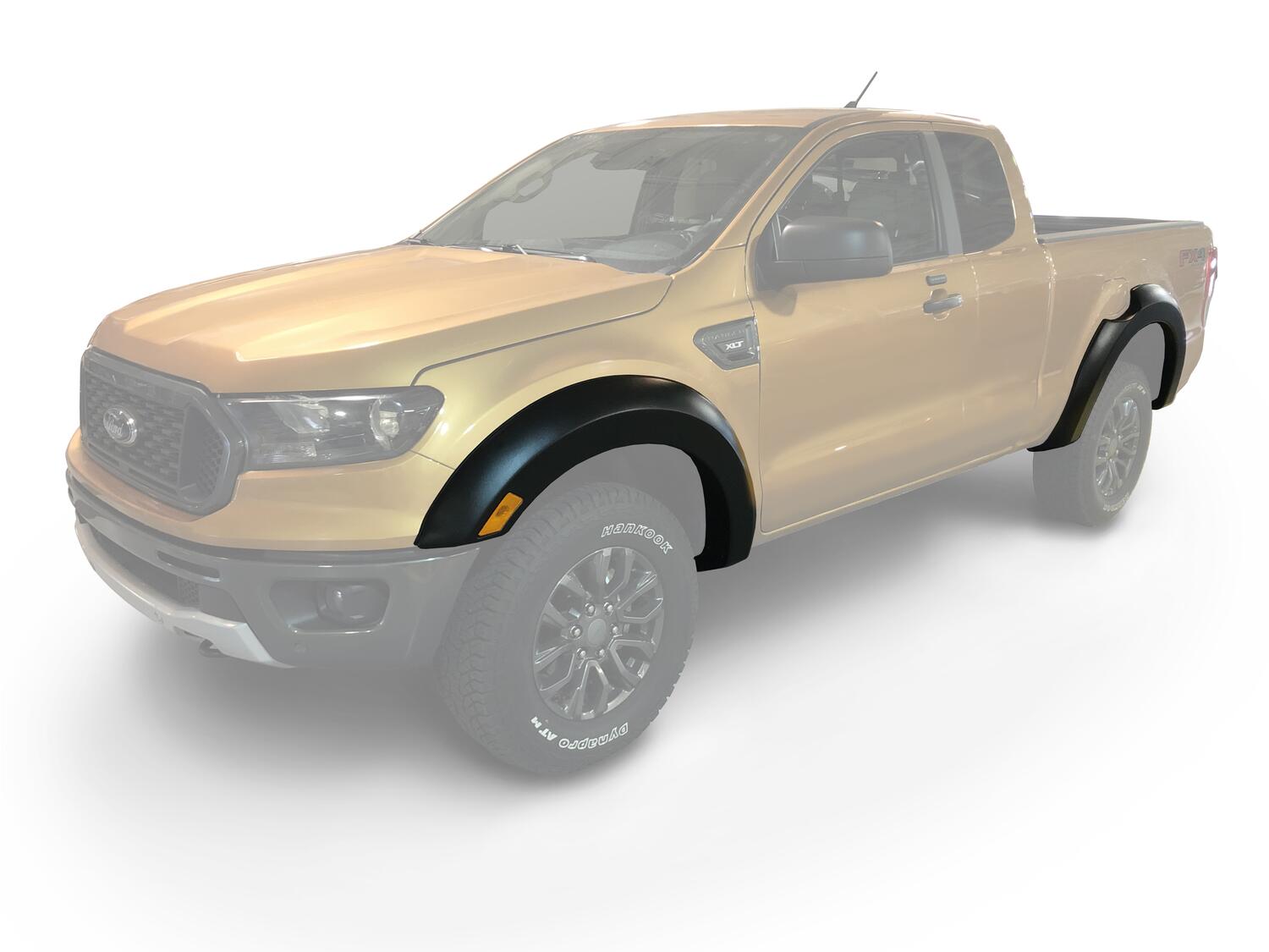 Black Extendafender Style Smooth Finish 4-Piece Fender Flare Set For 2019-2023 Ford Ranger Supercab Bushwacker