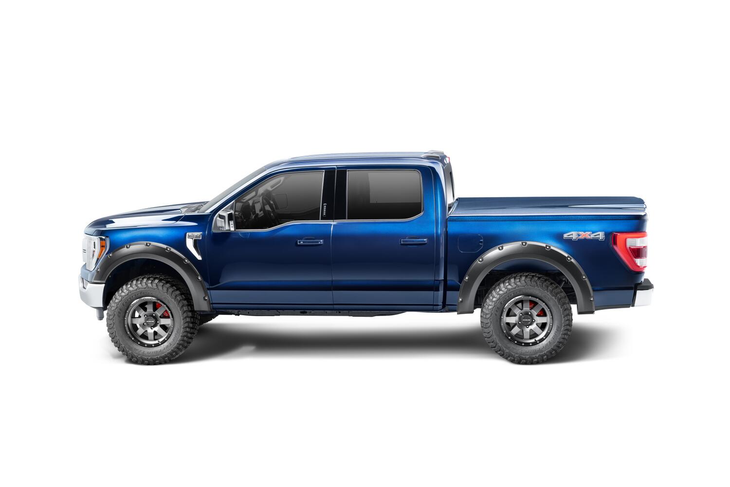 Black Pocket/Rivet Style Smooth Finish 4-Piece Fender Flare Set For 2021-2026 Ford F150 Will Not F150 Lightning Bushwacker