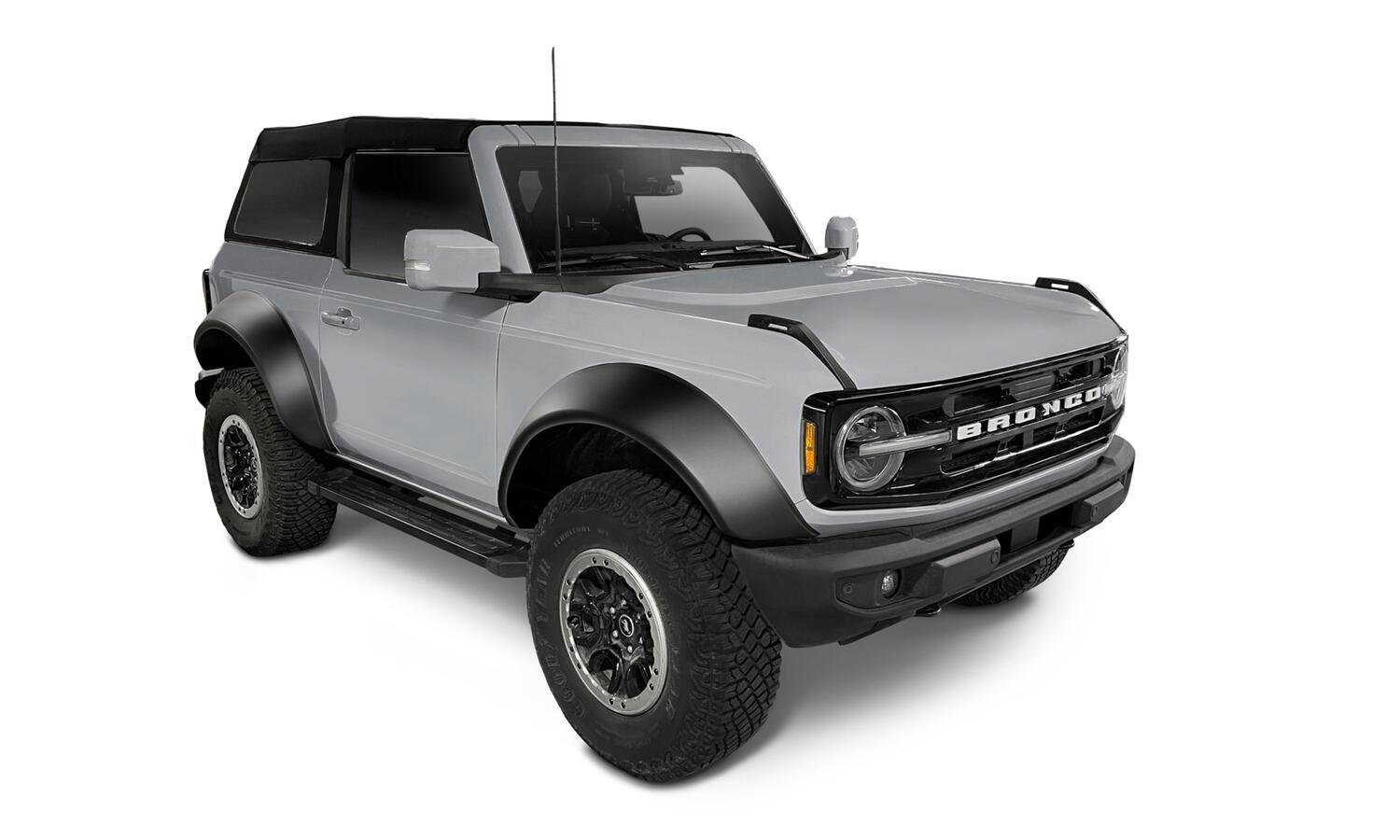 Black Extendafender Style Smooth Finish 4-Piece Fender Flare Set For 2021-2023 Ford Bronco, 2-Dr Bushwacker