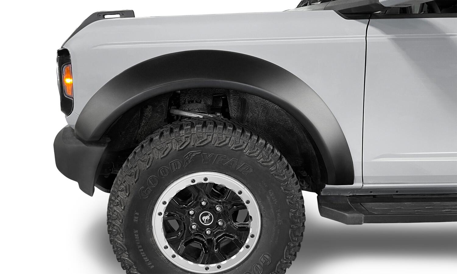 Black Extendafender Style Smooth Finish 4-Piece Fender Flare Set For 2021-2023 Ford Bronco, 2-Dr Bushwacker
