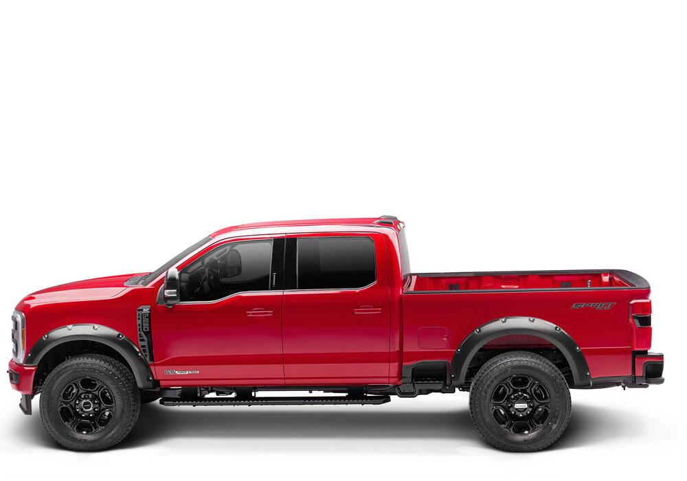 Black Pocket/Rivet Style Smooth Finish 4-Piece Fender Flare Set For 2023-2026 Ford F250/350 Bushwacker