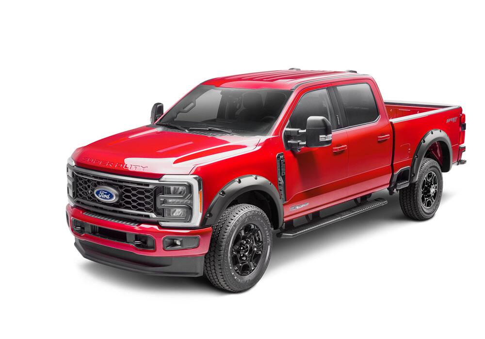 Black Pocket/Rivet Style Smooth Finish 4-Piece Fender Flare Set For 2023-2026 Ford F250/350 Bushwacker