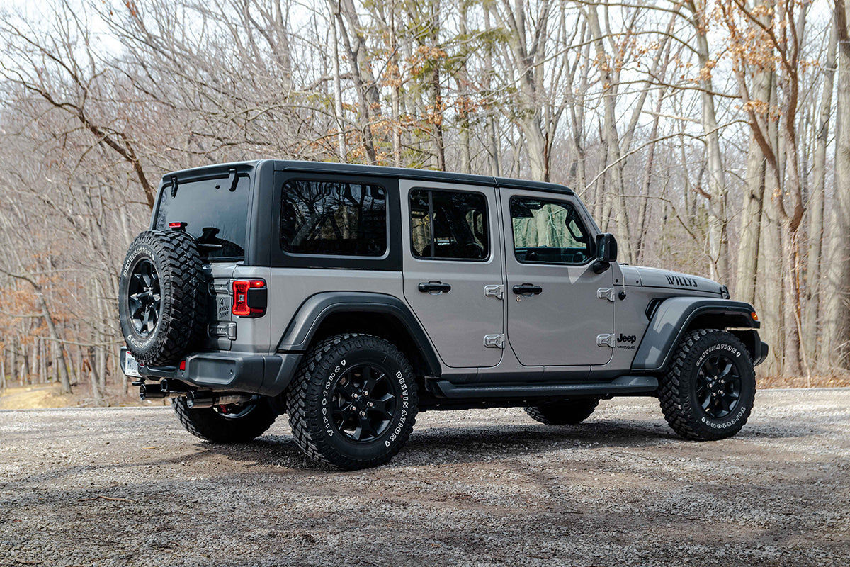 2.75 Inch Cat-Back Dual Rear Exit with Single 4.0 Inch Black PVD Flat Cut Tips 18-25 Jeep Wrangler JLU 118.4 Inch Wheel Base Corsa Performance