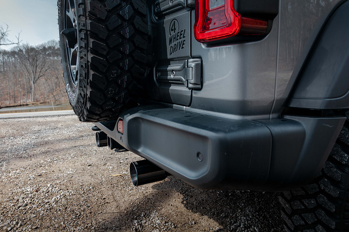 2.75 Inch Cat-Back Dual Rear Exit with Single 4.0 Inch Black PVD Flat Cut Tips 18-25 Jeep Wrangler JLU 118.4 Inch Wheel Base Corsa Performance