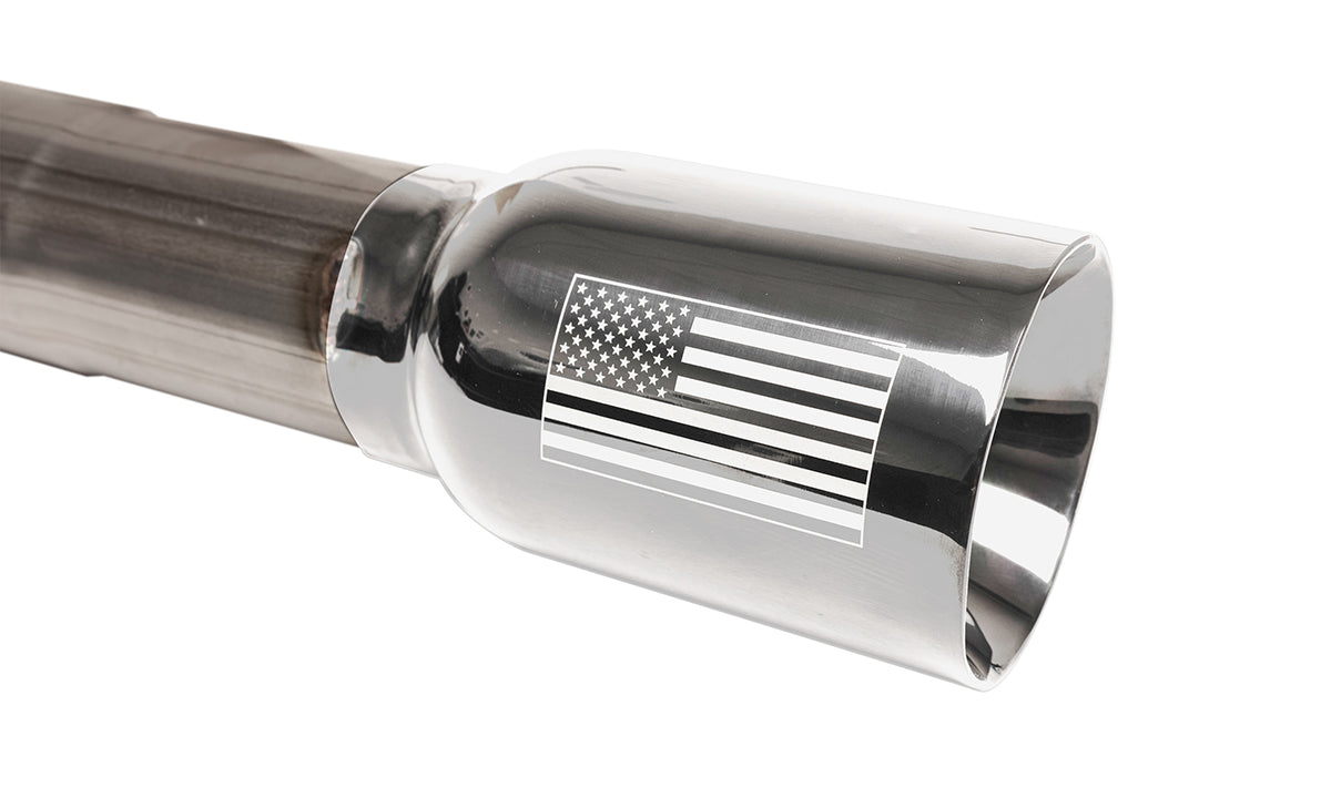 2.75 Inch Cat-Back Dual Rear Exit with Single 4.0 Inch Polished Flat Cut Tips with USA Flag Etch 18-25 Jeep Wrangler JLU 118.4 Inch Wheel Base Corsa Performance