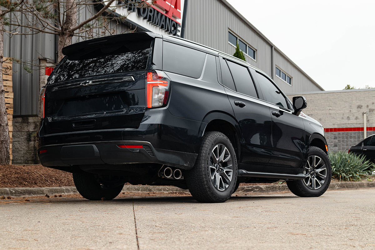 3.0 Inch Single Side Exit Cat-Back Exhaust System with Twin 4.0 Inch Tips 21-25 Chevrolet Suburban 134.1 Inch Wheel Base Corsa Performance