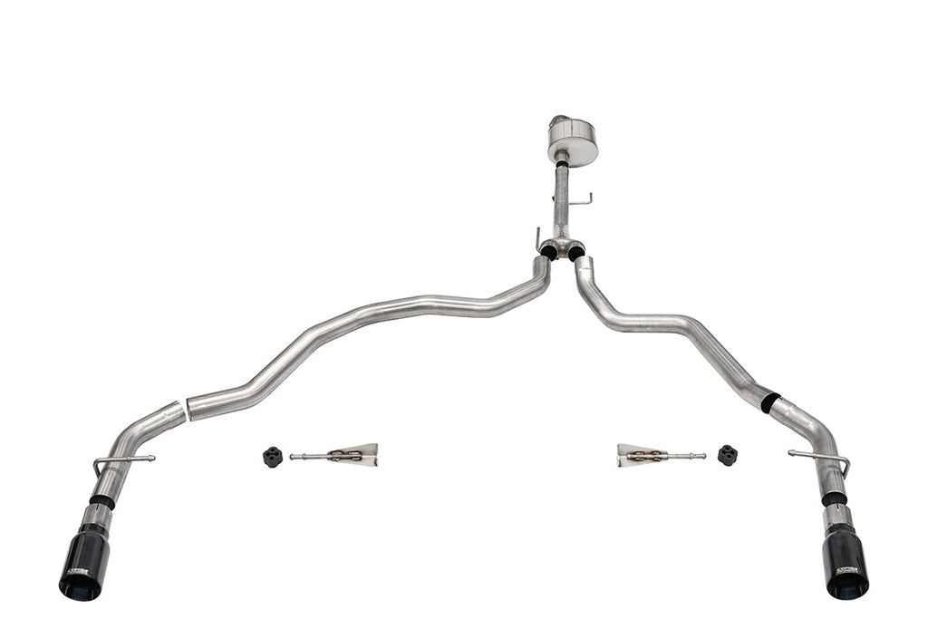 3.0 Inch Dual Rear Exit Catback Exhaust System with Flat Cut 4.0 Inch Dual Wall Black Tips 21-25 Ford F-150 122 Inch Wheel Base Corsa Performance