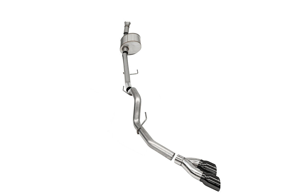3.0 Inch Single Side Exit Catback Exhaust System with Twin 4.0 Inch Pro Series Black Tips Xtreme Sound Level 21-25 Ford F-150 141 Inch Wheel Base Corsa Performance