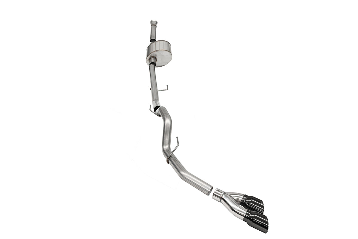 3.0 Inch Single Side Exit Catback Exhaust System with Twin 4.0 Inch Pro Series Black Tips Xtreme Sound Level 21-25 Ford F-150 145 Inch Wheel Base Corsa Performance