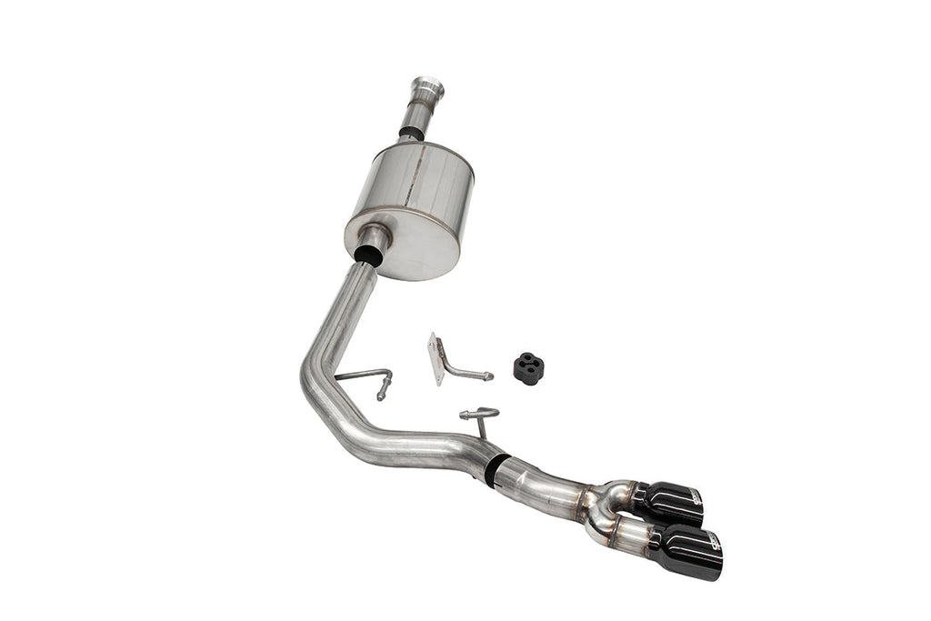 3.0 Inch Front of Tire Exit Catback Exhaust System with Twin 3.5 Inch Pro Series Black Tips Sport Sound Level 21-25 Ford F-150 145 Inch Wheel Base Corsa Performance