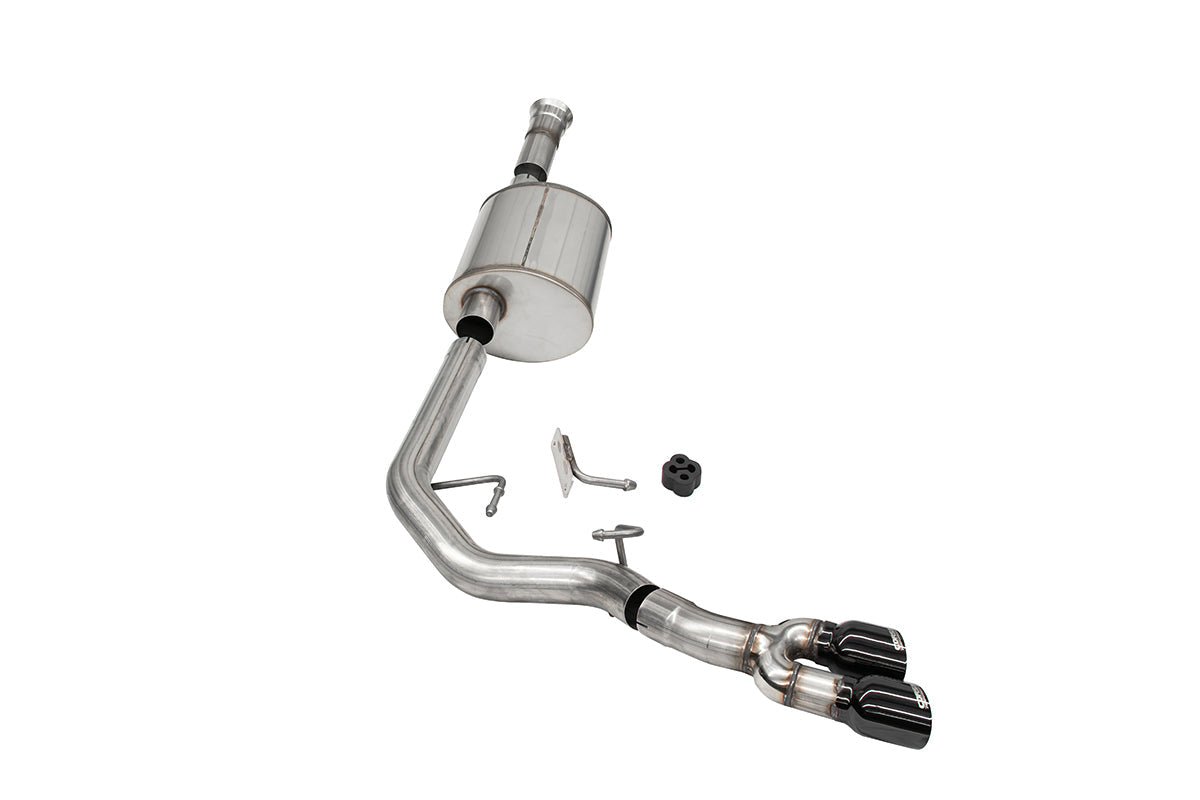 3.0 Inch Front of Tire Exit Catback Exhaust System with Twin 3.5 Inch Pro Series Black Tips Sport Sound Level 21-25 Ford F-150 145 Inch Wheel Base Corsa Performance