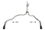 3.0 Inch Dual Rear Exit Catback Exhaust System with Flat Cut 4.0 Inch Dual Wall Black Tips Sport Sound Level 21-25 Ford F-150 157 Inch Wheel Base Corsa Performance