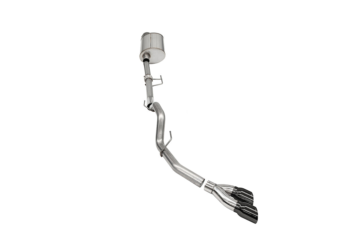 3.0 Inch Single Side Exit Catback Exhaust System with Twin 4.0 Inch Pro Series Black Tips Sport Sound Level 21-25 Ford F-150 EcoBoost 141 Inch Wheel Base Corsa Performance