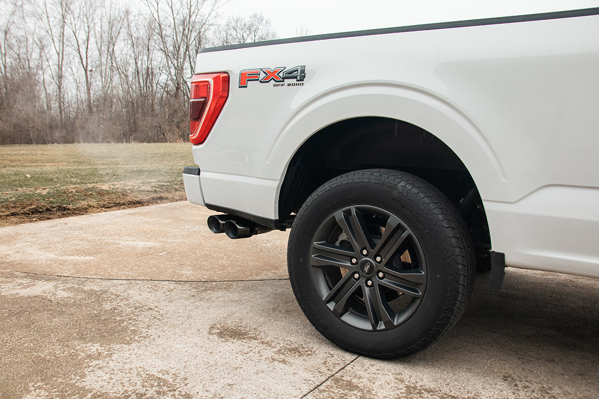 3.0 Inch Single Side Exit Catback Exhaust System with Twin 4.0 Inch Pro Series Tips 21-25 Ford F-150 EcoBoost 141 Inch Wheel Base Corsa Performance