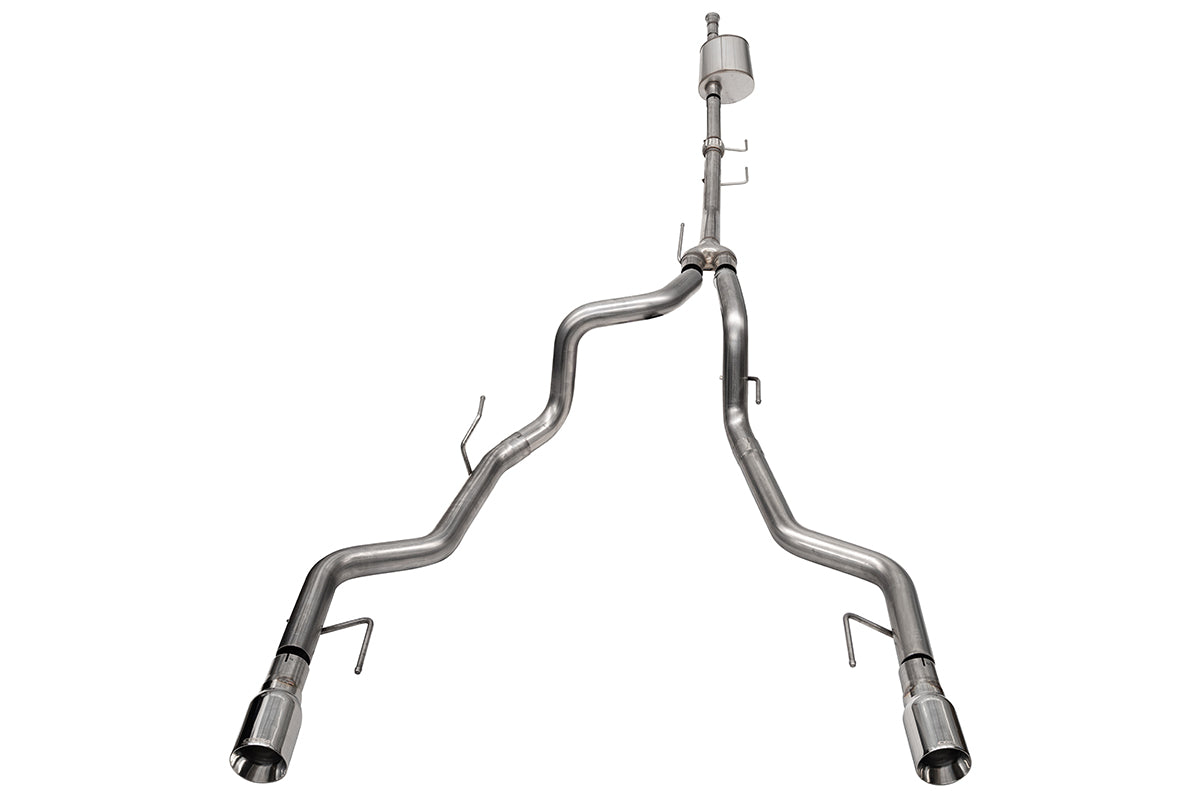 3.0 Inch to 2.75 Inch Dual Rear Exit Cat-back Exhaust System with 4.0 Inch Polished Straight Cut Tips 21-25 Ford F-150 Tremor 145 Inch Wheel Base Corsa Performance