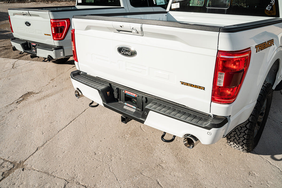 3.0 Inch to 2.75 Inch Dual Rear Exit Cat-back Exhaust System with 4.0 Inch Black PVD Straight Cut Tips 21-25 Ford F-150 Tremor 145 Inch Wheel Base Corsa Performance