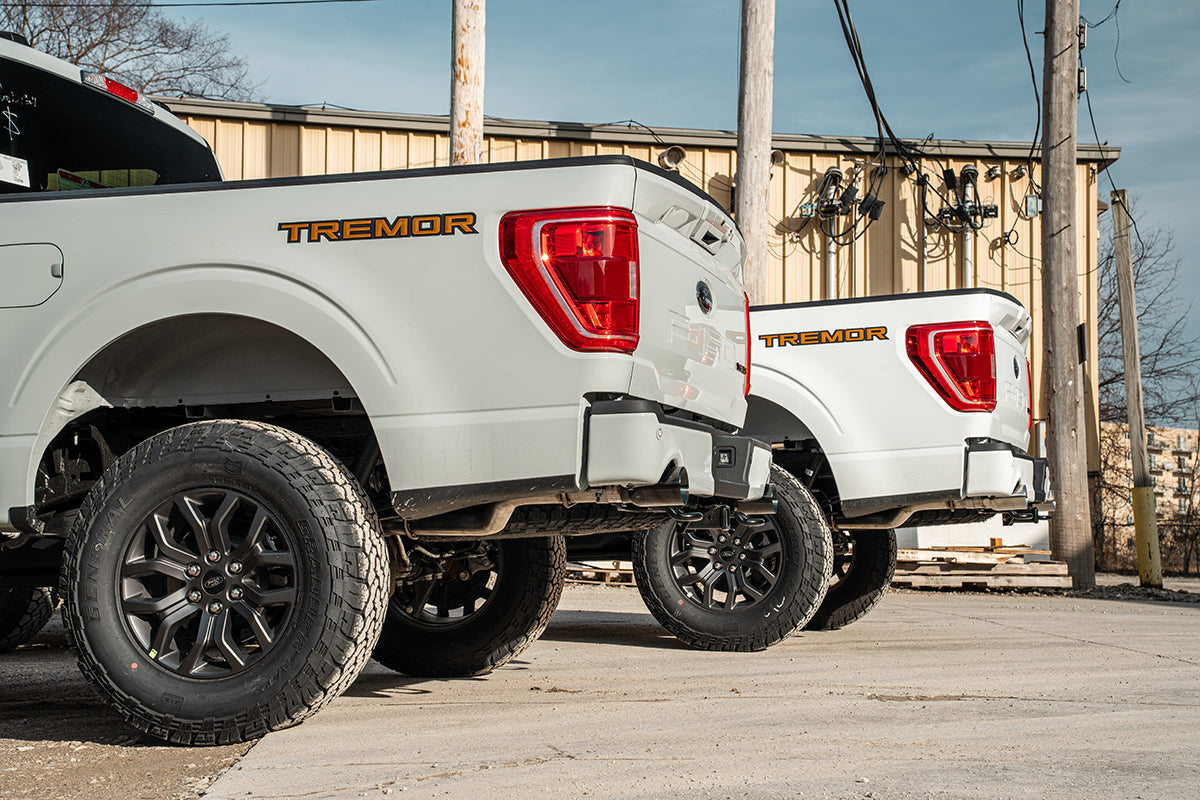 3.0 Inch to 2.75 Inch Dual Rear Exit Cat-back Exhaust System with 4.0 Inch Polished Straight Cut Tips 21-25 Ford F-150 Tremor 145 Inch Wheel Base Corsa Performance