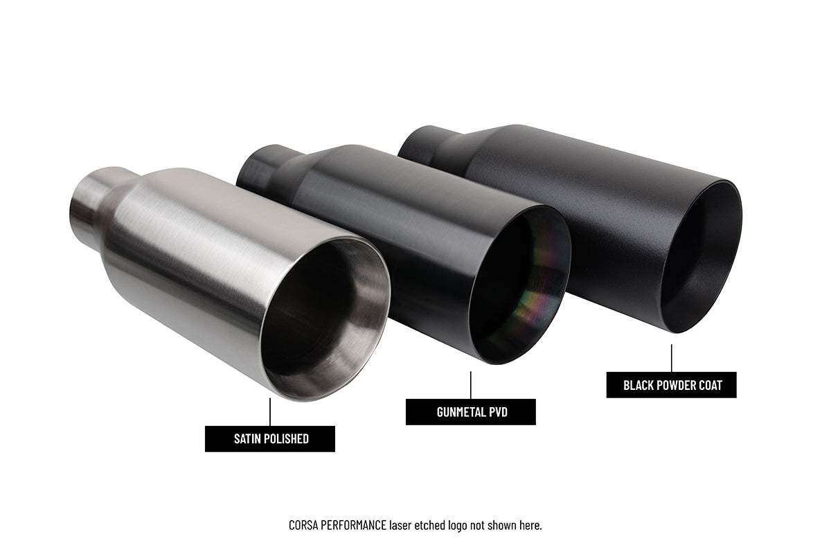 3.0 Inch True Dual Catback Exhaust System with Dual Rear Exit and Flat Cut 5.0 Inch Gunmetal PVD Tips 21-24 Dodge RAM TRX 144.6 Inch Wheel Base Corsa Performance