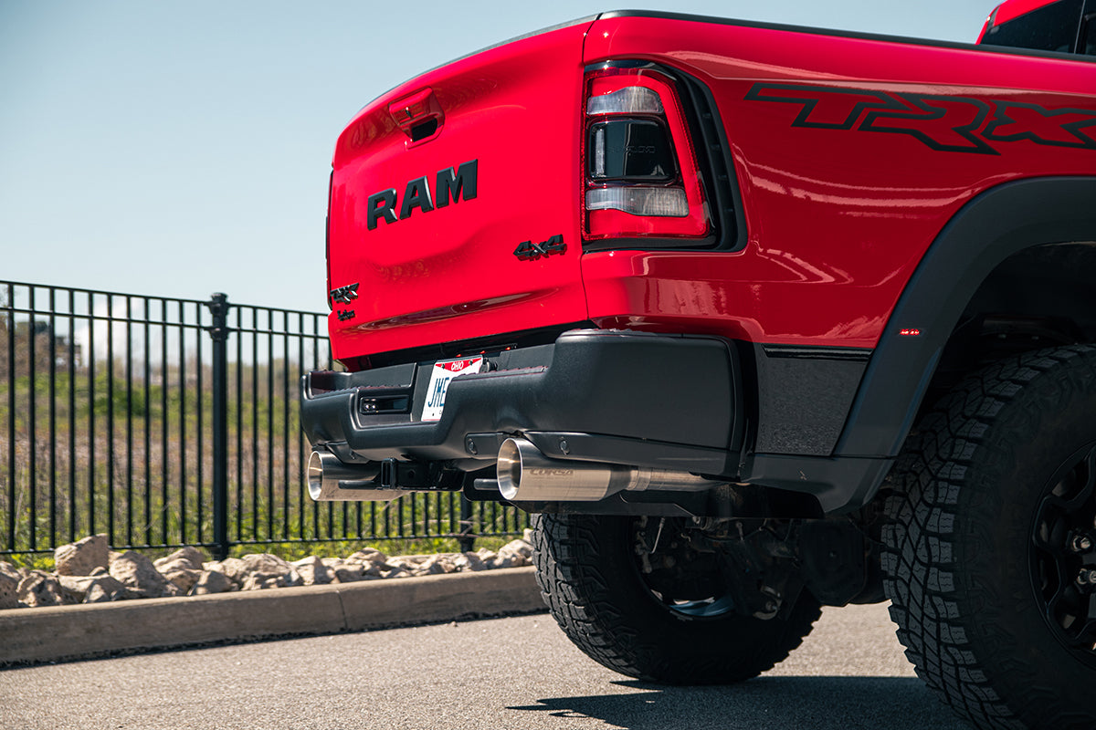 3.0 Inch True Dual Catback Exhaust System with Dual Rear Exit and Flat Cut 5.0 Inch Tips 21-24 Dodge RAM TRX 144.6 Inch Wheel Base Corsa Performance
