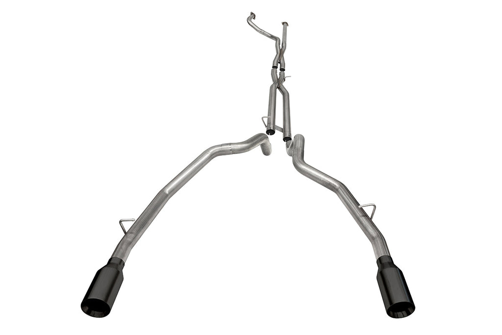 3.0 Inch Dual Rear Exit Catback Exhaust System with Flat Cut 5.0 Inch Dual Wall Black Powder Coat Tips 21-24 Dodge RAM TRX 144.6 Inch Wheel Base Corsa Performance
