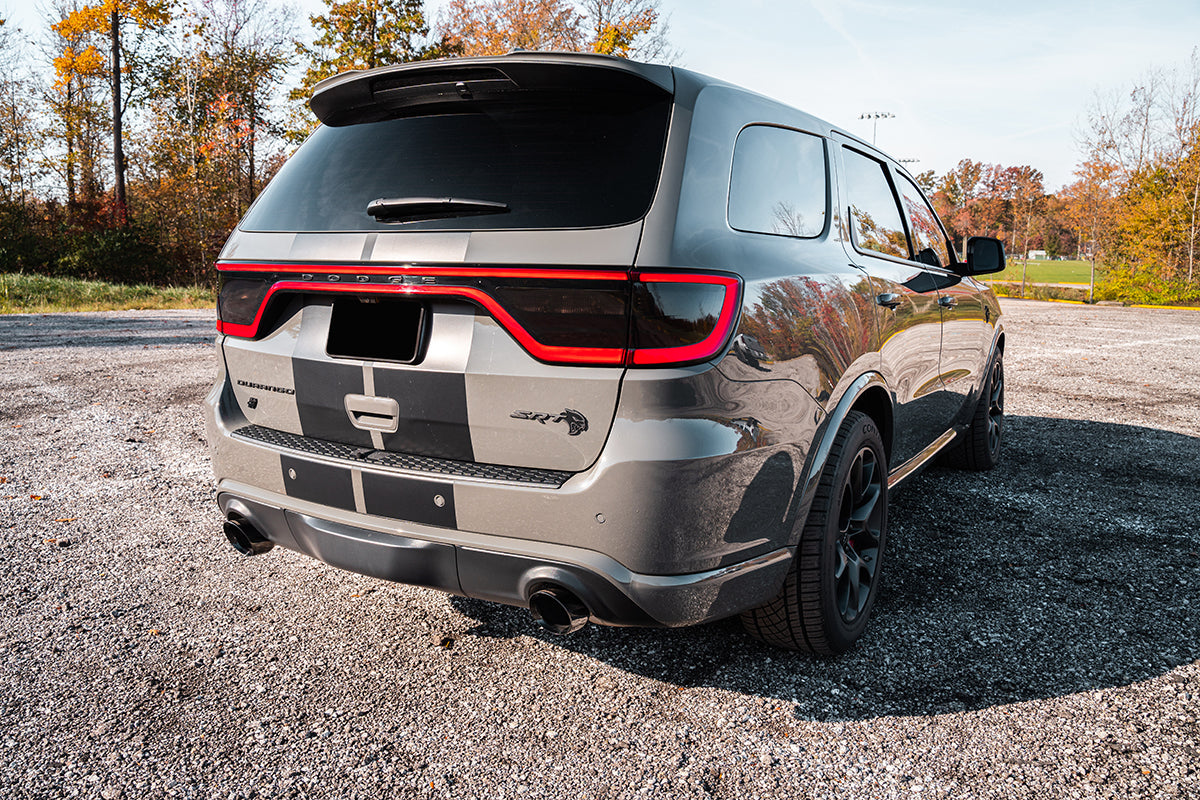 2.75 Inch Dual Rear Exit Cat-Back Exhaust System with Single 4.5 Inch Black PVD Pro Series Tips Sport Sound Level 21-24 Dodge Durango SRT Hellcat Corsa Performance