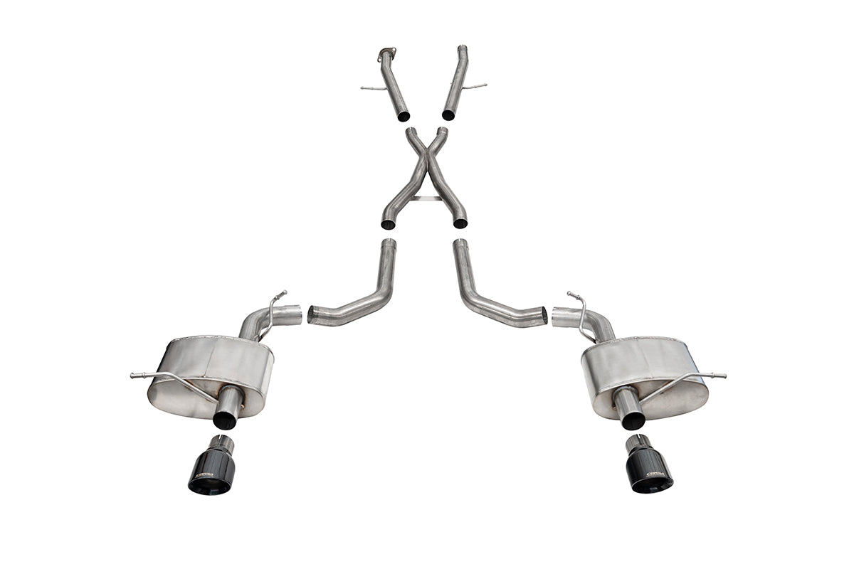 2.75 Inch Dual Rear Exit Cat-Back Exhaust System with Single 4.5 Inch Black PVD Pro Series Tips Xtreme Sound Level 21-24 Dodge Durango SRT Hellcat Corsa Performance