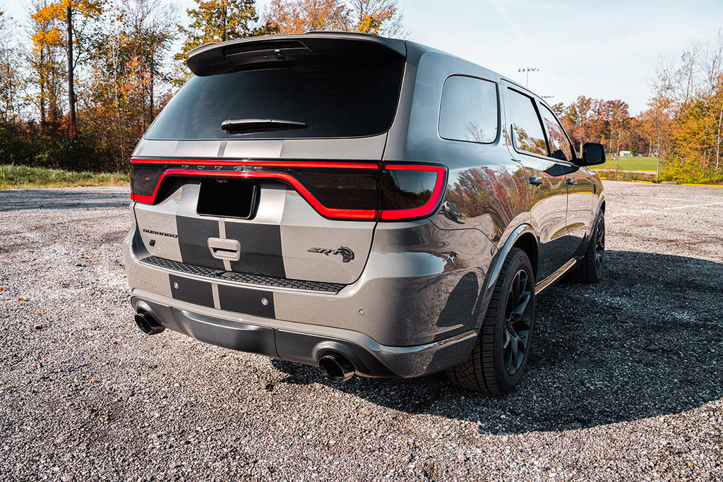 2.75 Inch Dual Rear Exit Cat-Back Exhaust System with Single 4.5 Inch Polished Pro Series Tips Xtreme Sound Level 21-24 Dodge Durango SRT Hellcat Corsa Performance