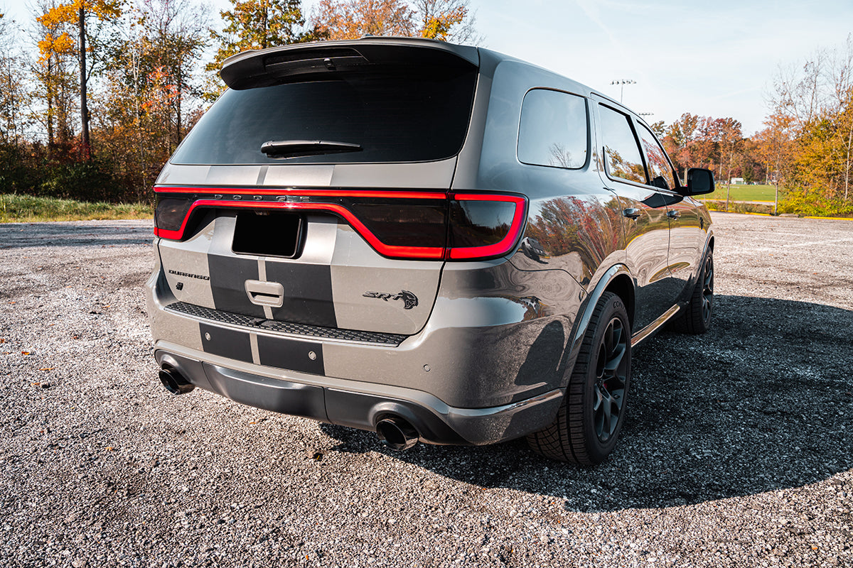 2.75 Inch Dual Rear Exit Cat-Back Exhaust System with Single 4.5 Inch Polished Pro Series Tips Xtreme Sound Level 21-24 Dodge Durango SRT Hellcat Corsa Performance