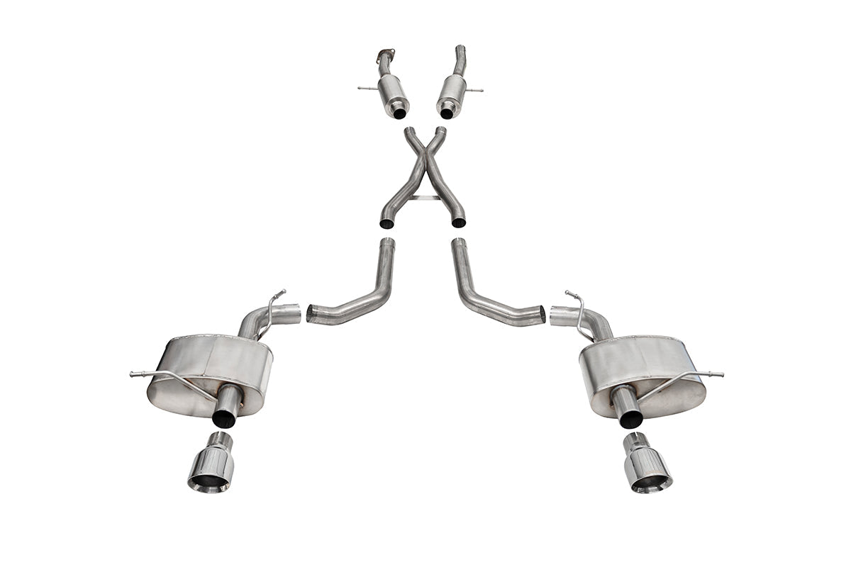 2.75 Inch Dual Rear Exit Cat-Back Exhaust System with Single 4.5 Inch Polished Pro Series Tips Sport Sound Level 18-24 Dodge Durango SRT 392 Corsa Performance