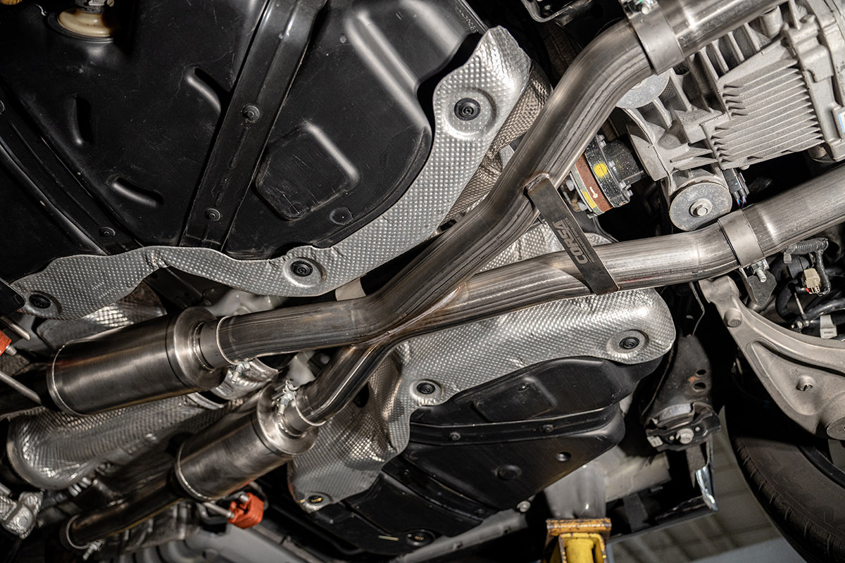 2.75 Inch Dual Rear Exit Cat-Back Exhaust System with Single 4.5 Inch Black PVD Pro Series Tips Sport Sound Level 18-24 Dodge Durango SRT 392 Corsa Performance