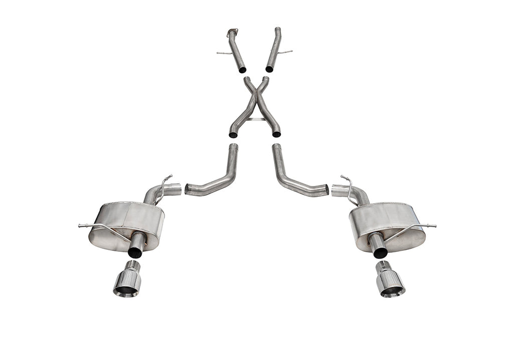2.75 Inch Dual Rear Exit Cat-Back Exhaust System with Single 4.5 Inch Polished Pro Series Tips Xtreme Sound Level 18-24 Dodge Durango SRT 392 Corsa Performance