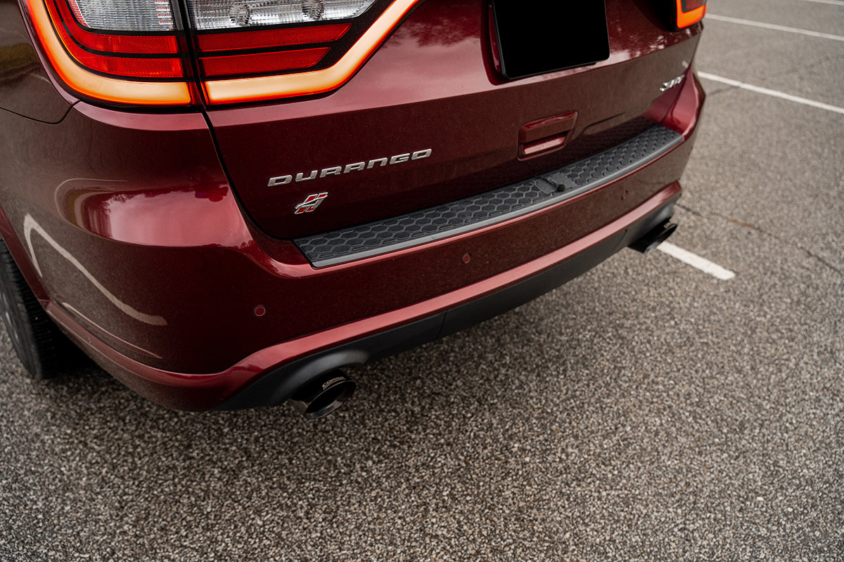 2.75 Inch Dual Rear Exit Cat-Back Exhaust System with Single 4.5 Inch Black PVD Pro Series Tips Xtreme Sound Level 18-24 Dodge Durango SRT 392 Corsa Performance