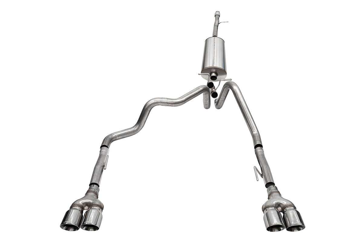 3.0 Inch-2.5 Inch Cat-Back Dual Rear Exit Exhaust System with Twin 4.0 Inch Polished Pro-Series Tips 19-23 Chevrolet Silverado/GMC Sierra 1500 147.5 Inch Wheel Base Corsa Performance