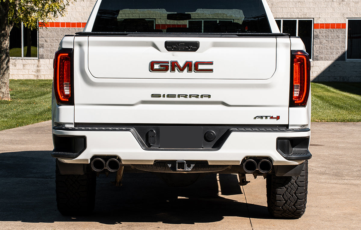 3.0 Inch-2.5 Inch Cat-Back Dual Rear Exit Exhaust System with Twin 4.0 Inch Polished Pro-Series Tips 19-25 Chevrolet Silverado/GMC Sierra 1500 157 Inch Wheel Base Corsa Performance