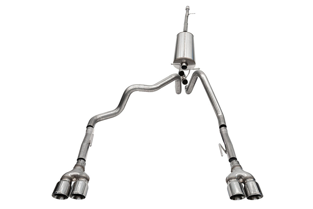 3.0 Inch-2.5 Inch Cat-Back Dual Rear Exit Exhaust System with Twin 4.0 Inch Polished Pro-Series Tips 19-23 Chevrolet Silverado/GMC Sierra 1500 157 Inch Wheel Base Corsa Performance