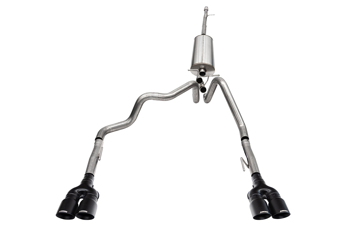 3.0 Inch - 2.5 Inch Cat-Back Dual Rear Exit Exhaust System with Twin 4.0 Inch Black Powder Coat Pro-Series Tips 19-23 Chevrolet Silverado/GMC Sierra 1500 157 Inch Wheel Base Corsa Performance