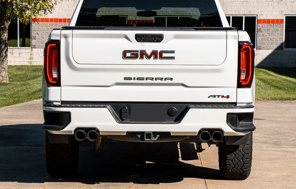 3.0 Inch-2.5 Inch Cat-Back Dual Rear Exit Exhaust System with Twin 4.0 Inch Polished Pro-Series Tips 19-23 Chevrolet Silverado/GMC Sierra 1500 157 Inch Wheel Base Corsa Performance