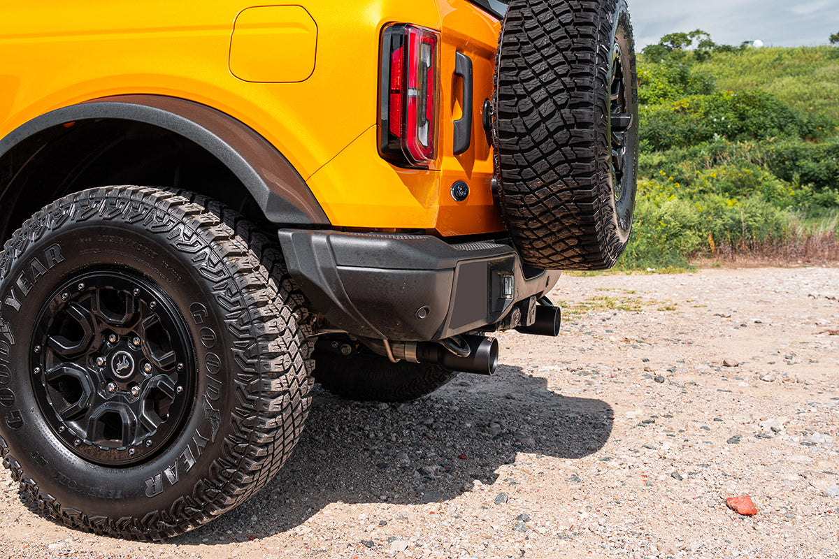 2.75 Inch Cat-Back Single Side Exit Exhaust System with Single 4.0 Inch Straight-Cut Black Powder Coat Tips 21-25 Ford Bronco 2 Door 2.3L Corsa Performance