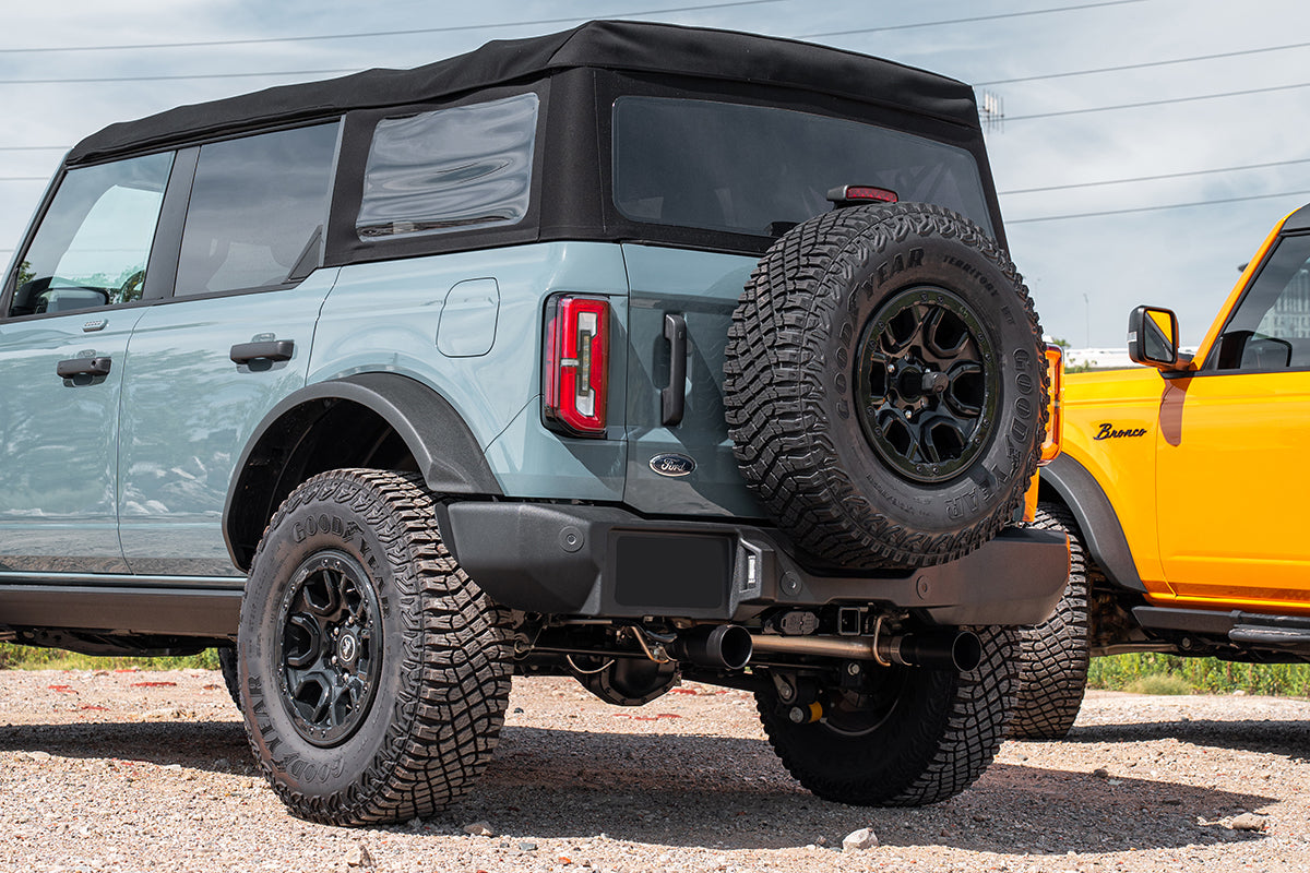 2.75 Inch Cat-Back Single Side Exit Exhaust System with Single 4.0 Inch Straight-Cut Black Powder Coat Tips 21-25 Ford Bronco 4 Door 2.7L Corsa Performance