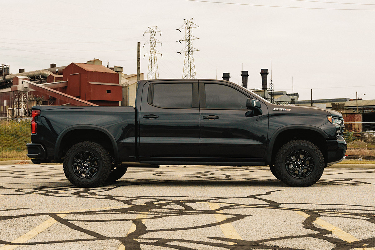 3.0 Inch Dual Rear Exit Cat-Back Exhaust System with Twin 4.0 Inch Black Powder Coat Tips 22-24 Chevrolet Silverado ZR2/22-23 GMC Sierra AT4X 147.5 Inch Wheel Base Corsa Performance