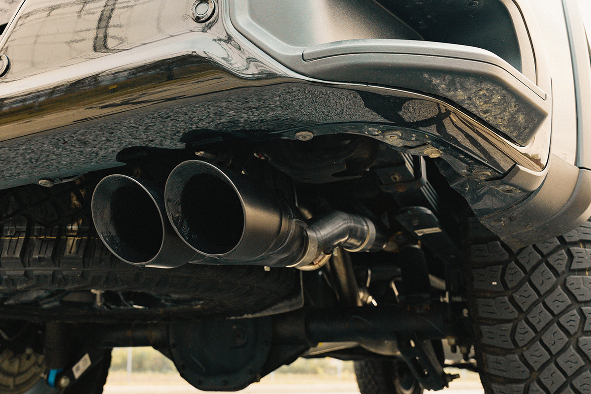 3.0 Inch Dual Rear Exit Cat-Back Exhaust System with Twin 4.0 Inch Black Powder Coat Tips 22-24 Chevrolet Silverado ZR2/22-23 GMC Sierra AT4X 147.5 Inch Wheel Base Corsa Performance