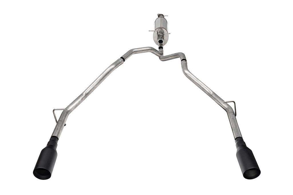 2.5 Inch Stainless Steel Sport Cat-back, RSC No Drone Technology, Dual Rear Exit with 5.0 Inch Black Tips 25-26 RAM 1500 144.5 Inch/153.5 Inch Wheel Base Corsa Performance