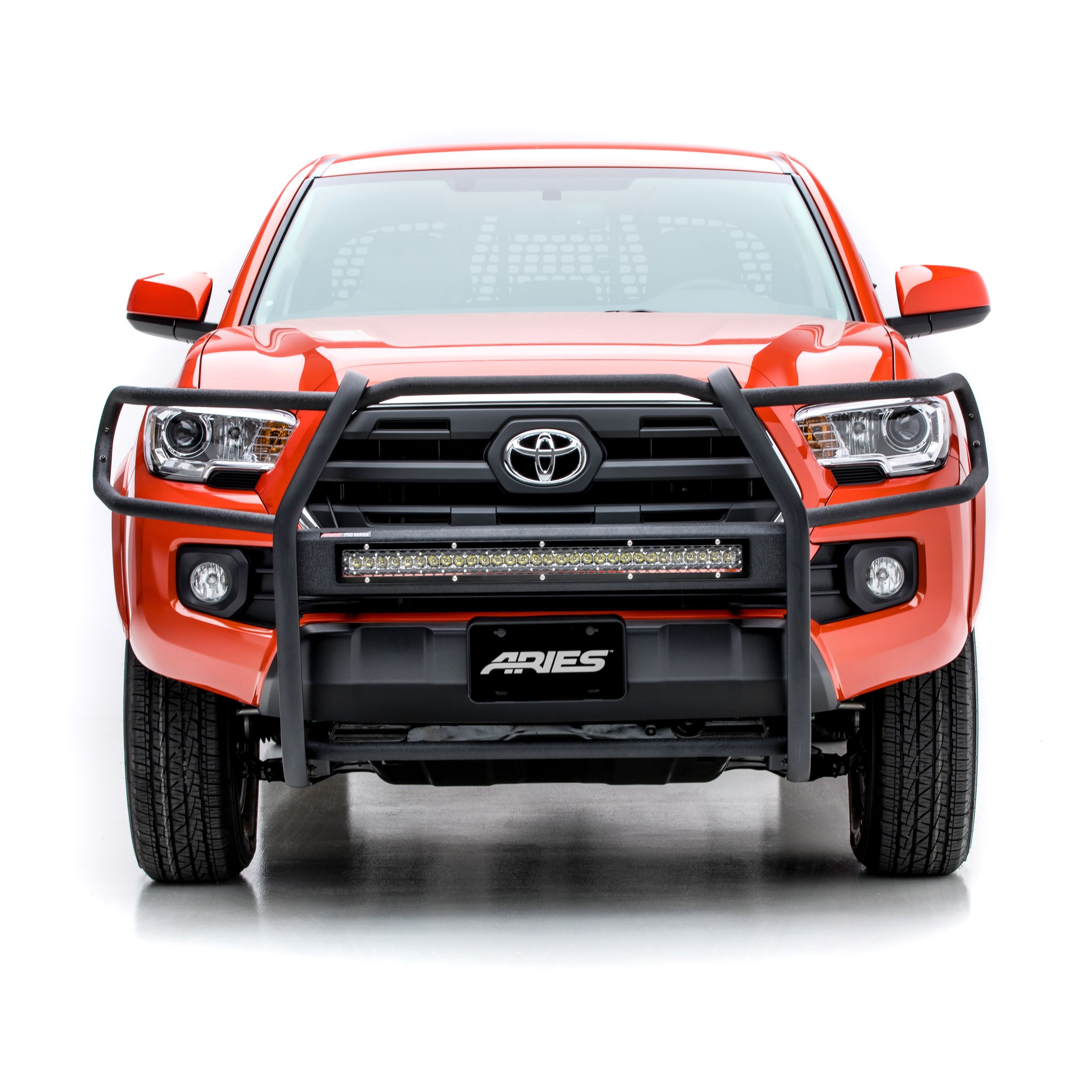 ARIES Pro Series Black Steel Grille Guard with Light Bar, 2016-2023 Toyota Tacoma