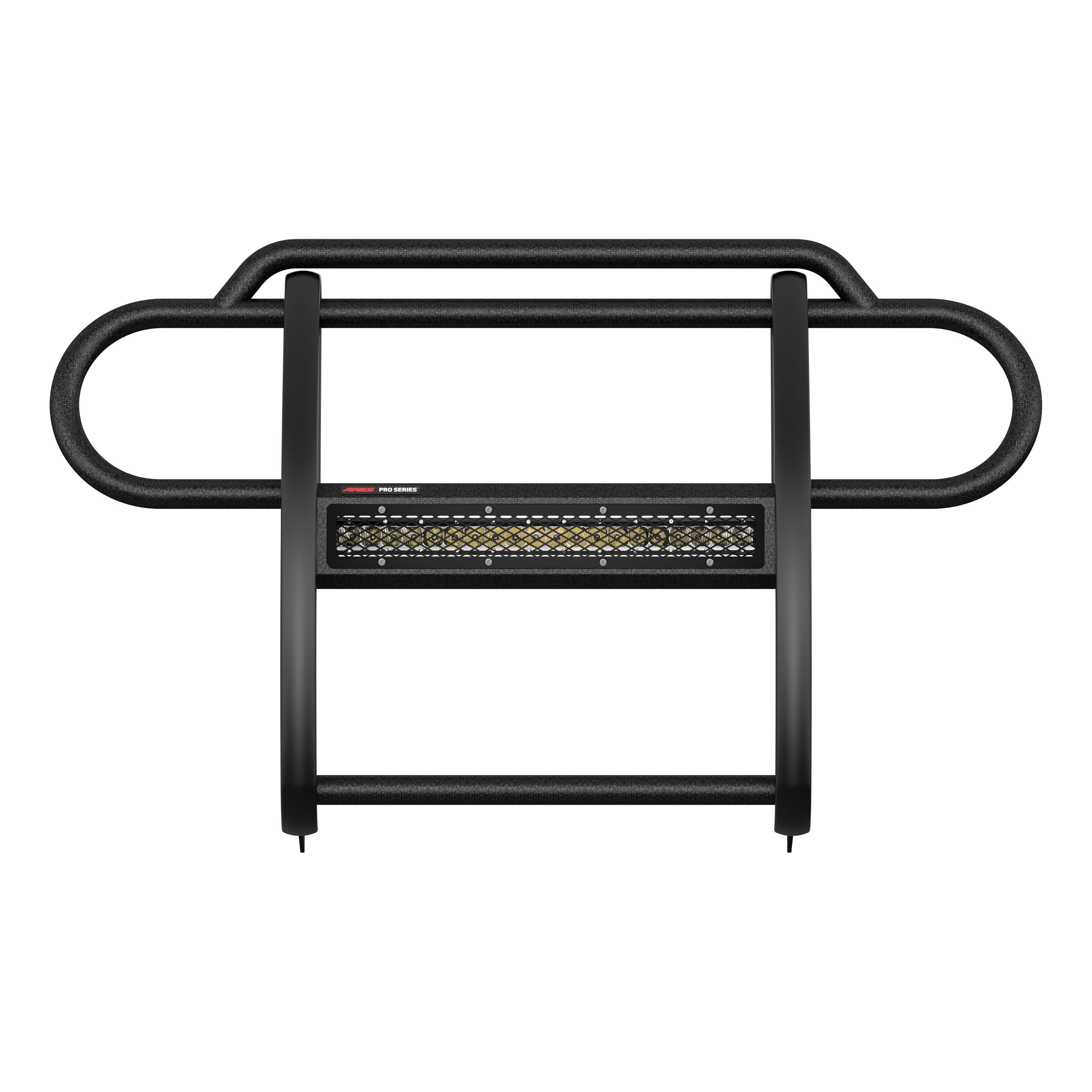 ARIES Pro Series Black Steel Grille Guard with Light Bar, 2018-2026 Jeep Wrangler, 2020-2026 Jeep Gladiator