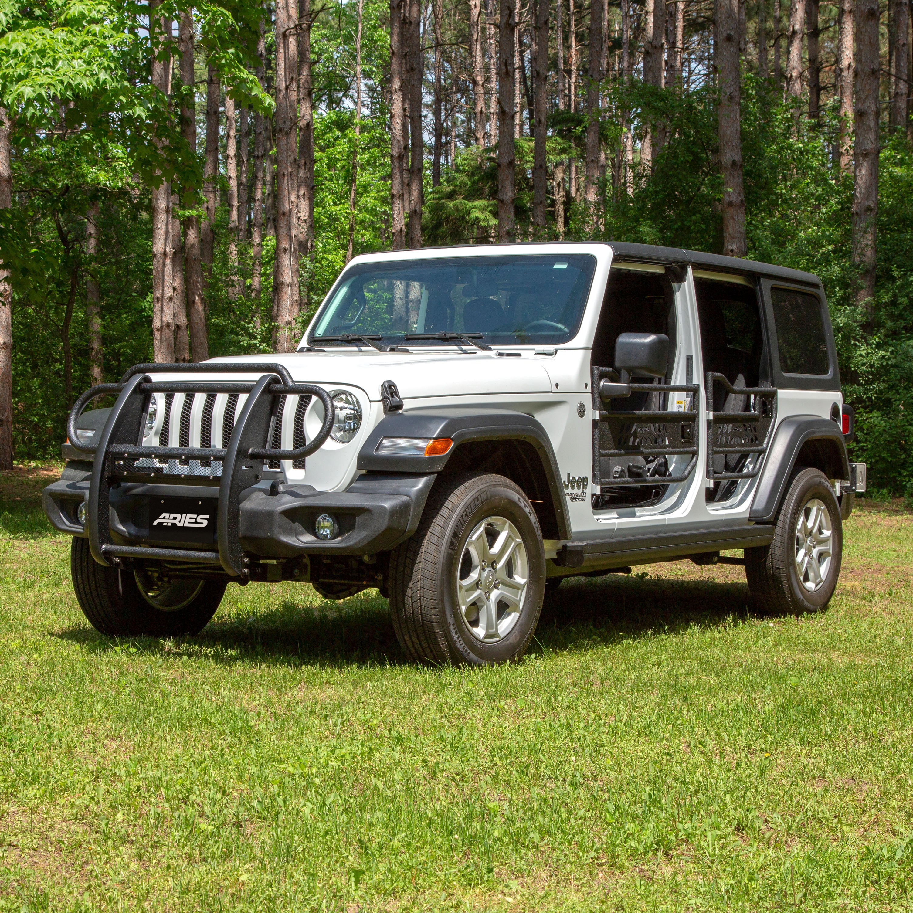 ARIES Pro Series Black Steel Grille Guard with Light Bar, 2018-2026 Jeep Wrangler, 2020-2026 Jeep Gladiator