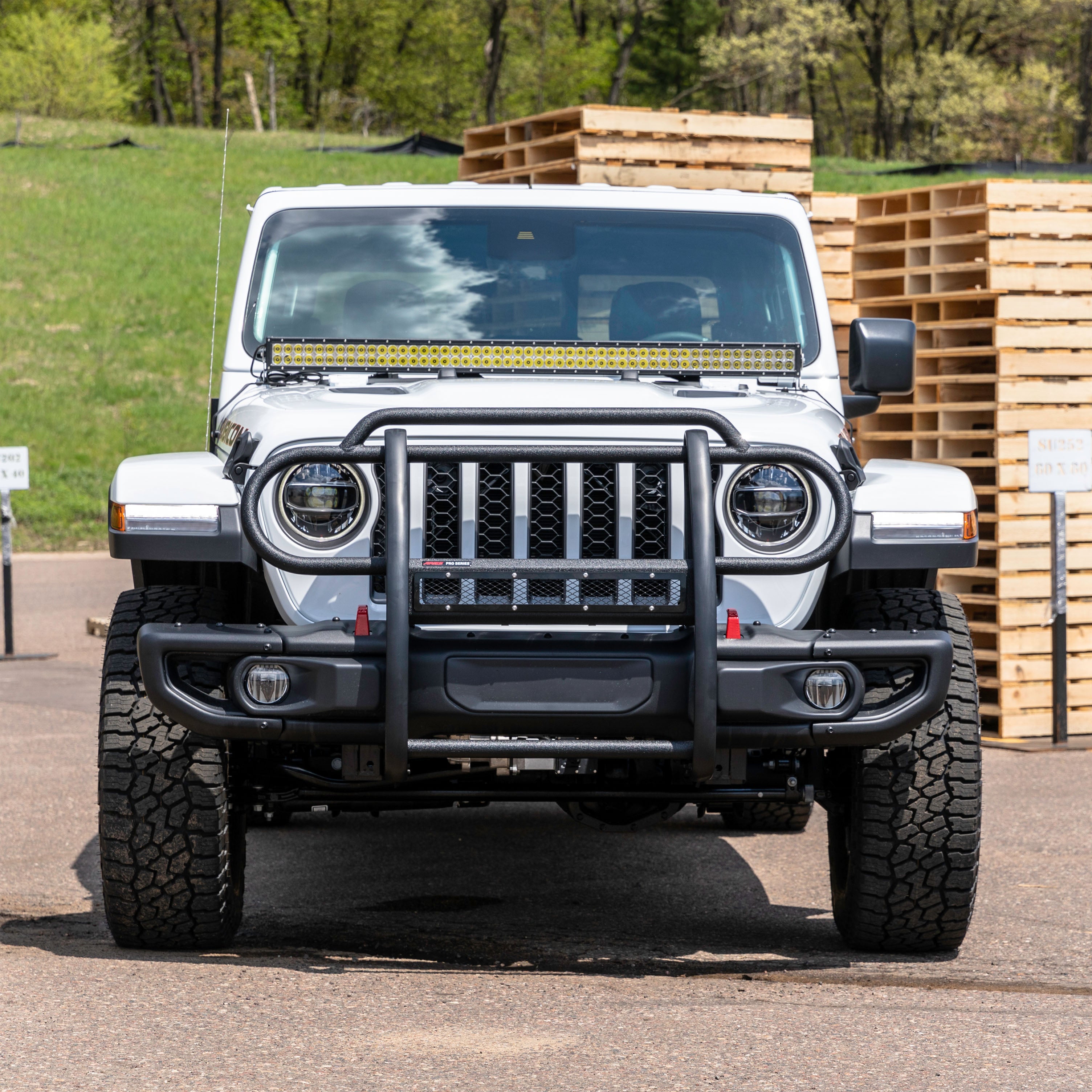 ARIES Pro Series Black Steel Grille Guard with Light Bar, 2018-2026 Jeep Wrangler, 2020-2026 Jeep Gladiator