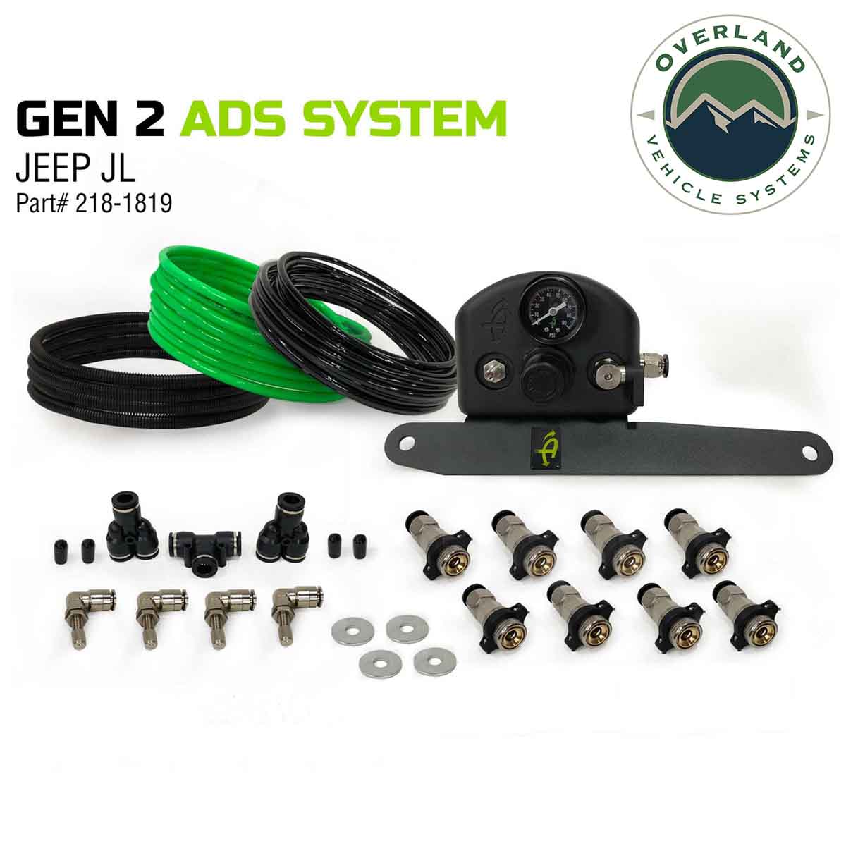 Jeep JK Tire Inflator System 4 Tire For 18-25 Jeep Wrangler 2/4 Door W/Engine Mount With Box, Fittings, Hoses and Storage Bag Black UP Down Air