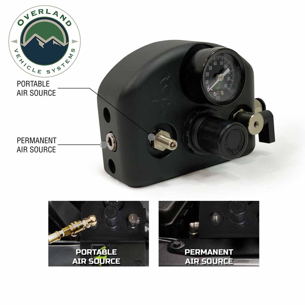 Jeep JK Tire Inflator System 4 Tire For 18-25 Jeep Wrangler 2/4 Door W/Engine Mount With Box, Fittings, Hoses and Storage Bag Black UP Down Air