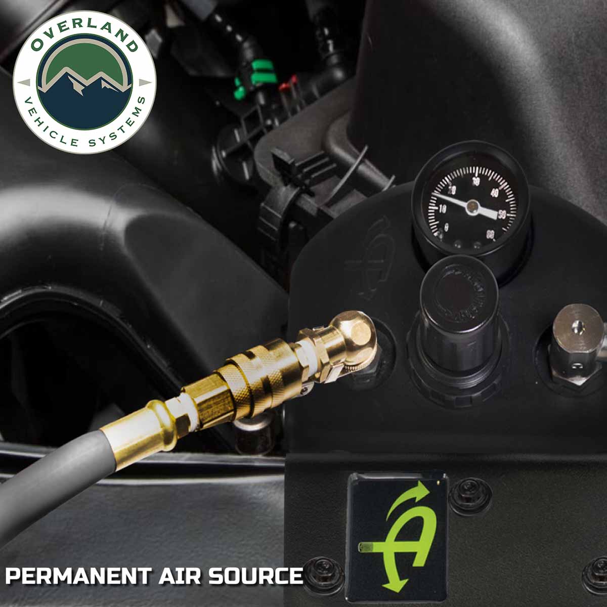 Jeep JK Tire Inflator System 4 Tire For 18-25 Jeep Wrangler 2/4 Door W/Engine Mount With Box, Fittings, Hoses and Storage Bag Black UP Down Air