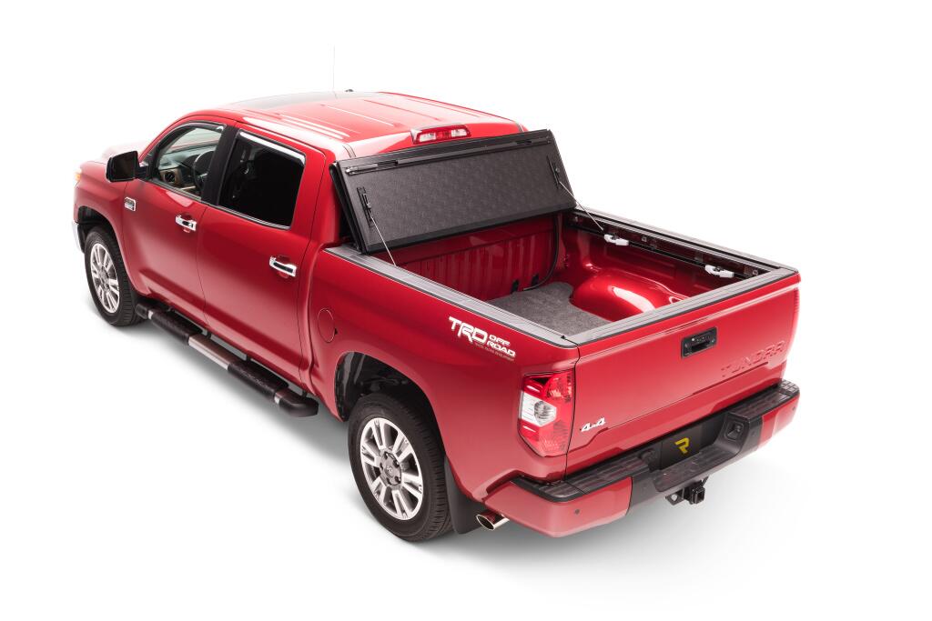 BAKFlip G2 Hard Folding Truck Bed Cover Rail Mounts Near Top of Bed Rail Rails Can Be Lowered Using Drop Down Brackets 2022-2026 Toyota Tundra 5 Foot 7 Inch Bed with or without Deck Rail System without Trail Special Edition Storage Boxes BAK